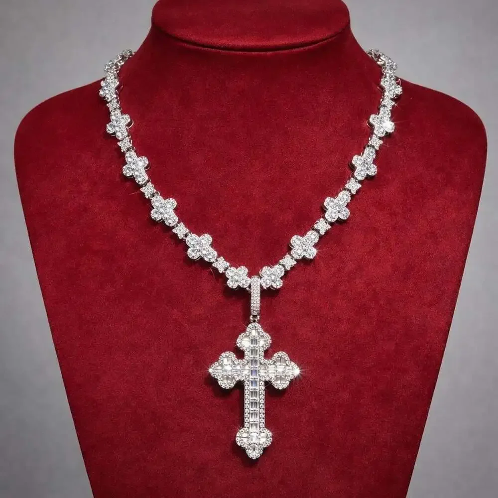 Iced Cross Tennis Necklace And D 94 A